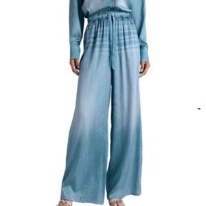 Kate Young X Spendid Wide Leg Silk Denim Print Pants NWT Small (Up To Med)